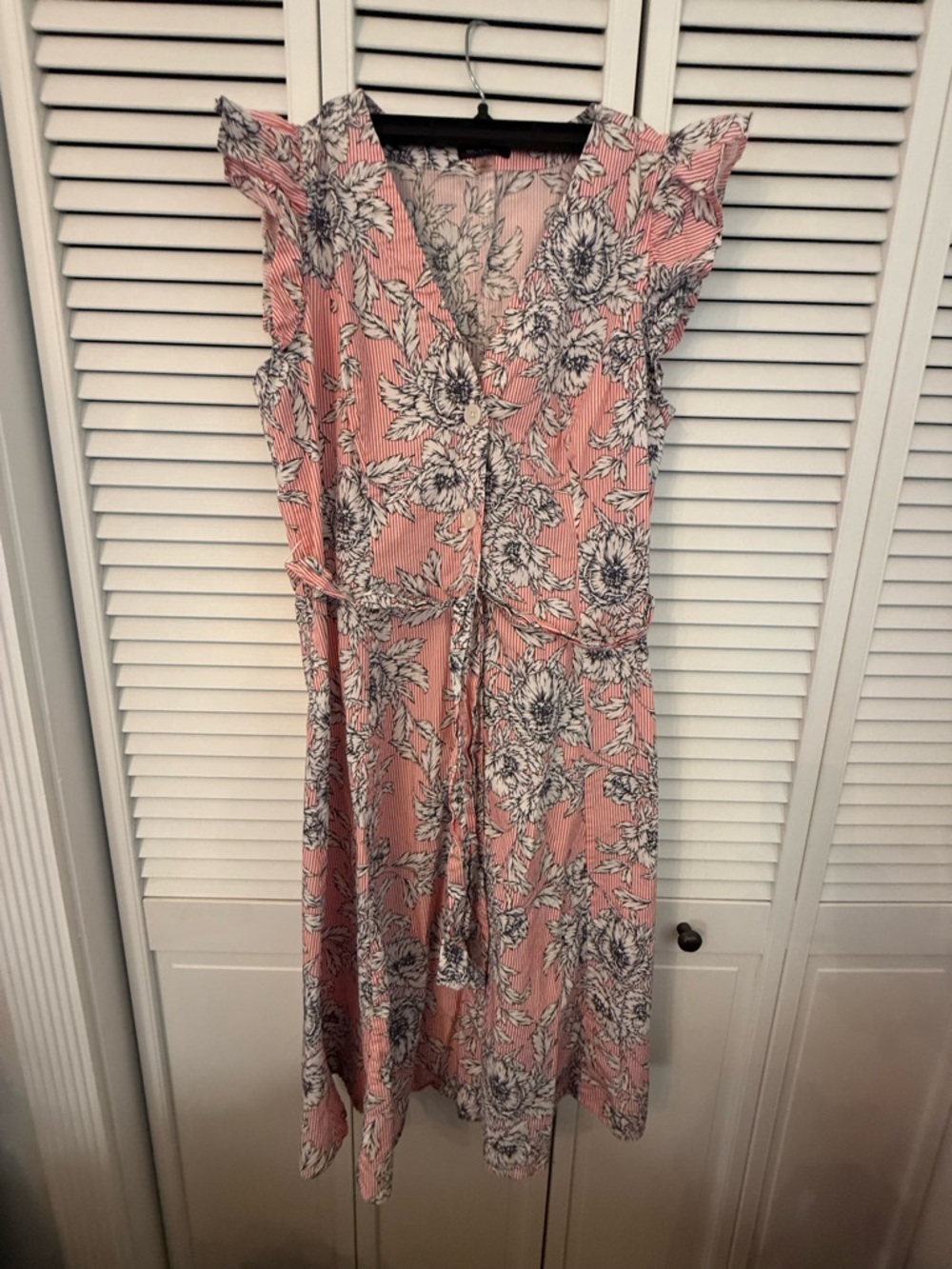 TOMMY HILFIGER Flutter Sleeve Midi Dress, Striped Floral, Geranium, Size 16 $129